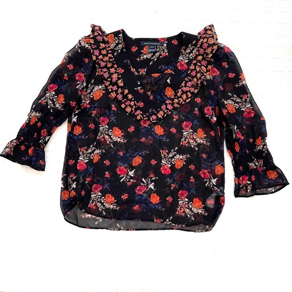 French Connection Tops - French Connection Sheer Floral Top EUC